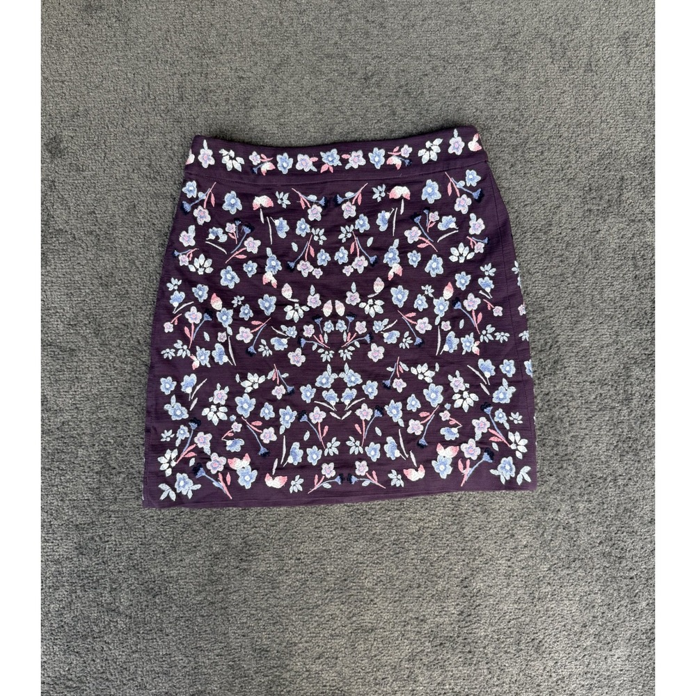 Loft Womens Purple Floral Embroidered A-Line Mini Skirt Size 4 NWT 512265